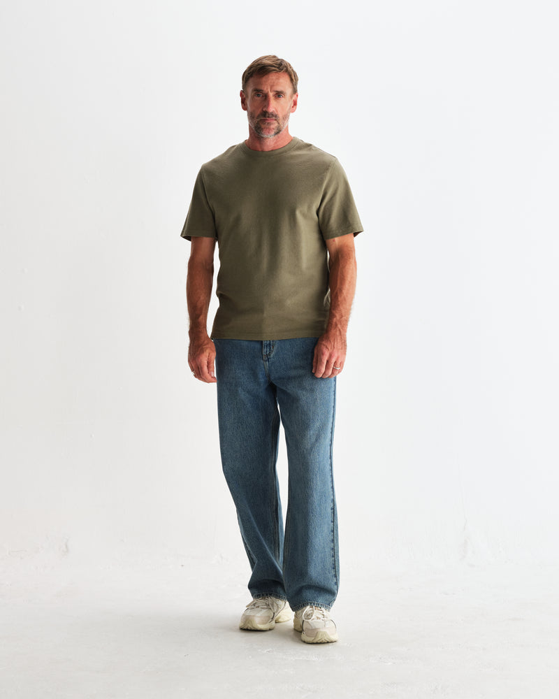 wax london men's Dean - Green Textured Organic Cotton T-Shirt