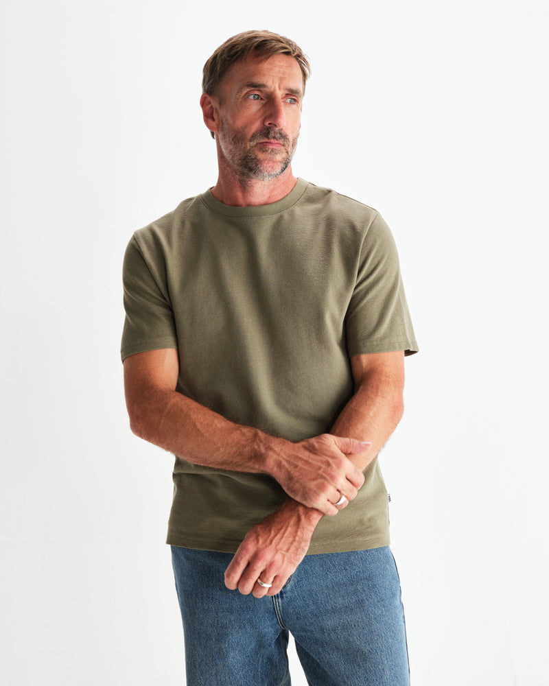 wax london men's Dean - Green Textured Organic Cotton T-Shirt