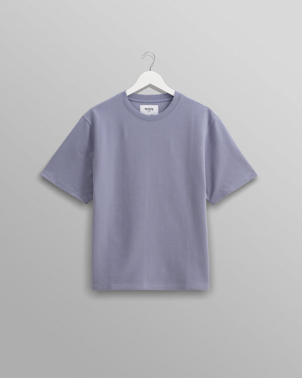 wax london mid blue textured organic cotton t shirt front