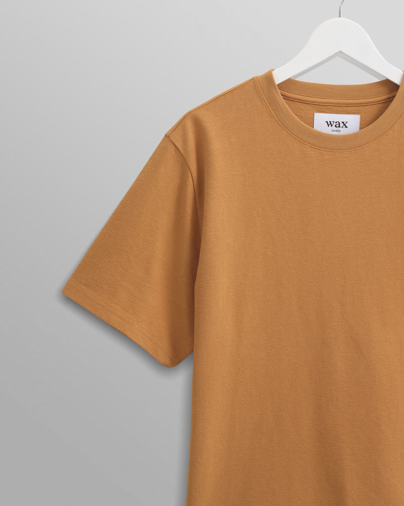 wax london Dean - Mustard Textured Organic Cotton T-Shirt