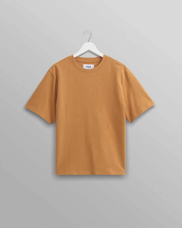 wax london Dean - Mustard Textured Organic Cotton T-Shirt