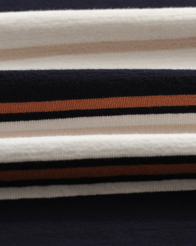 wax london Dean - Navy And Ecru Stripe Textured Organic Cotton T-Shirt