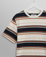 wax london Dean - Navy And Ecru Stripe Textured Organic Cotton T-Shirt