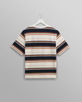 wax london Dean - Navy And Ecru Stripe Textured Organic Cotton T-Shirt