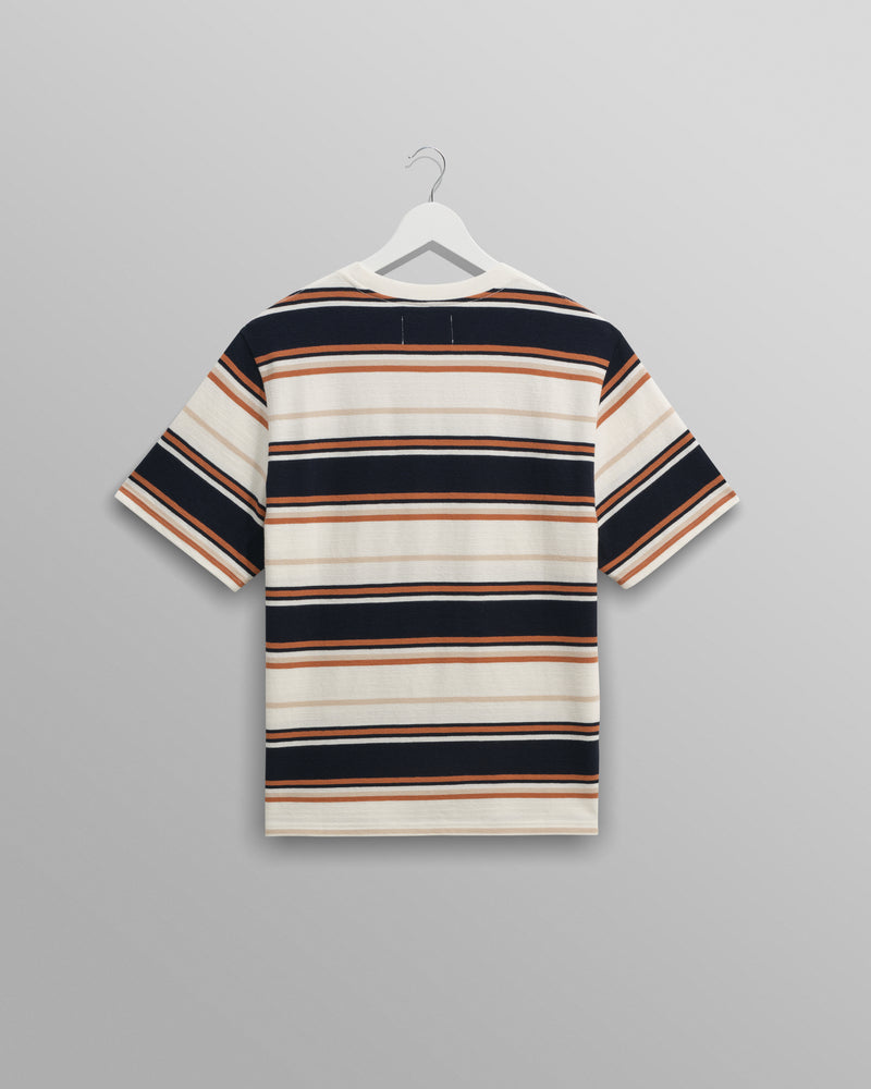 wax london Dean - Navy And Ecru Stripe Textured Organic Cotton T-Shirt