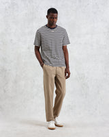 wax london men's Dean - Navy And Ecru Striped Textured Organic Cotton T-Shirt
