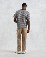 wax london men's Dean - Navy And Ecru Striped Textured Organic Cotton T-Shirt