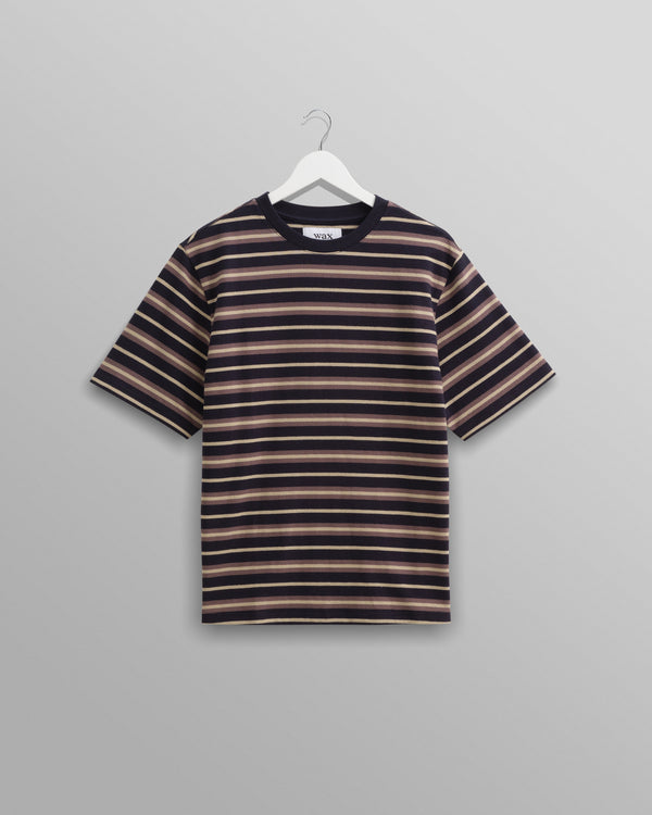 wax london Dean - Navy Striped Textured Organic Cotton T-Shirt