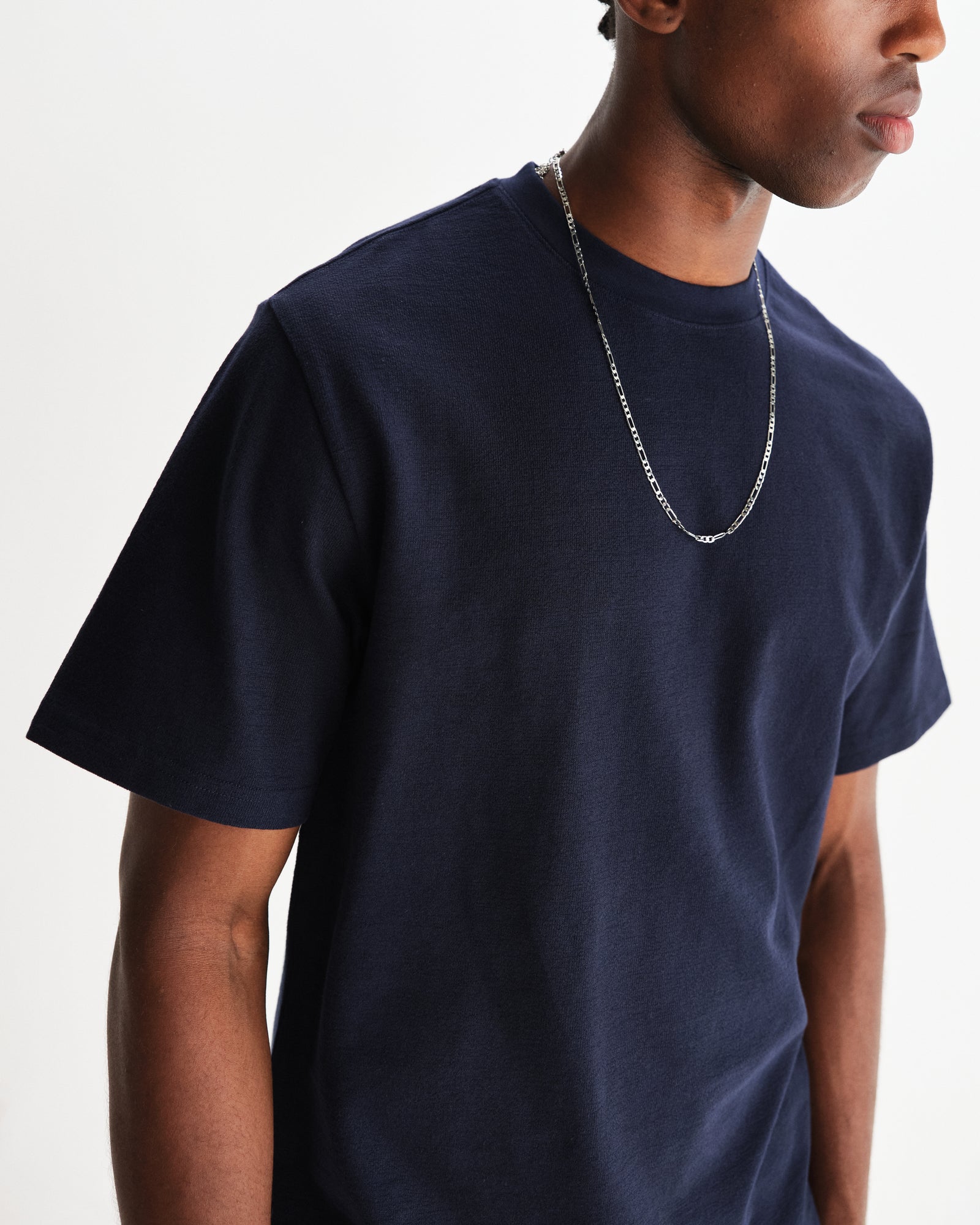 Men's Navy Textured Organic Cotton T-Shirt | Wax London