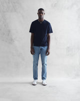 wax london Dean - Navy Textured Organic Cotton T-Shirt