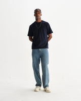 wax london men's Dean - Navy Textured Organic Cotton T-Shirt
