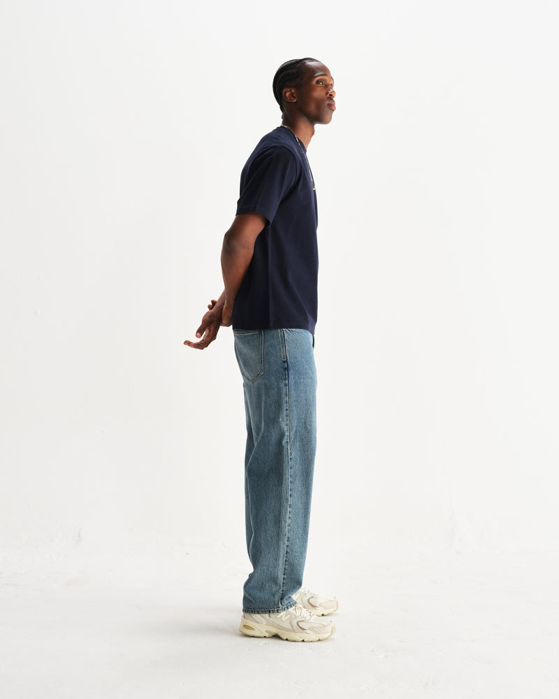 wax london men's Dean - Navy Textured Organic Cotton T-Shirt