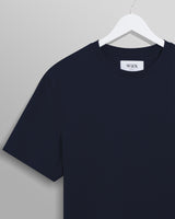 wax london Dean - Navy Textured Organic Cotton T-Shirt