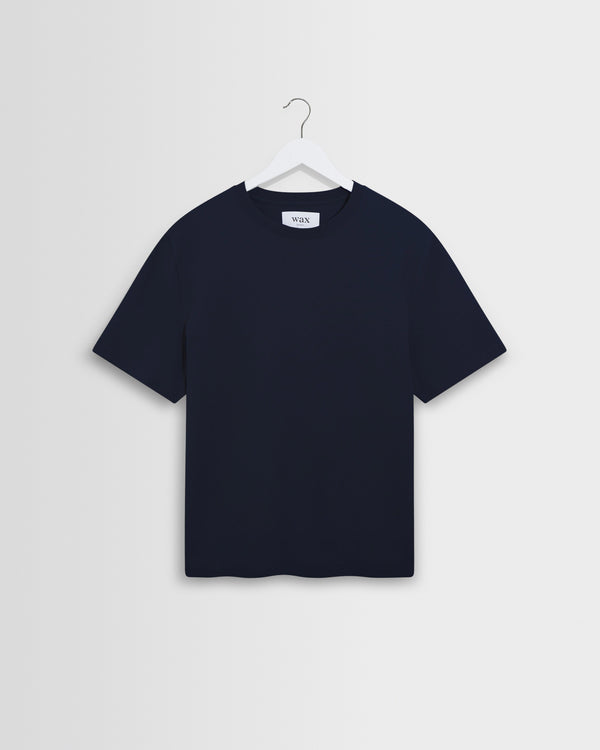 wax london men's Dean - Navy Textured Organic Cotton T-Shirt