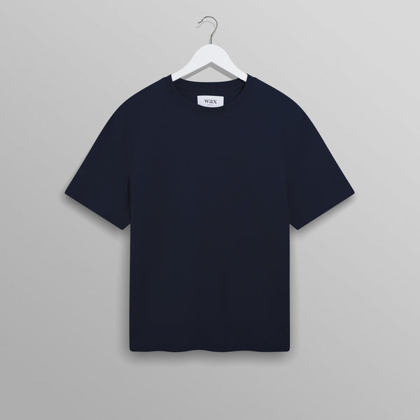 Men's Navy Textured Organic Cotton T-Shirt | Wax London