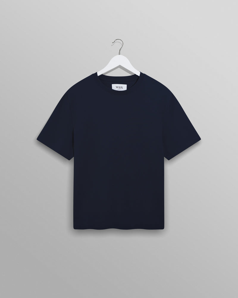 wax london Dean - Navy Textured Organic Cotton T-Shirt