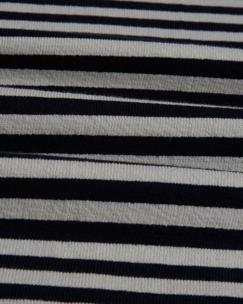 wax london Dean - Navy/Ecru Striped Textured Organic Cotton T-Shirt