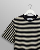 wax london Dean - Navy/Ecru Striped Textured Organic Cotton T-Shirt