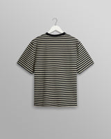 wax london Dean - Navy/Ecru Striped Textured Organic Cotton T-Shirt