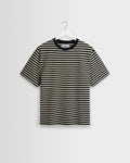 Dean - Navy/Ecru Striped Textured Organic Cotton T-Shirt