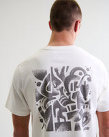 wax london men's Dean - Off-White And Charcoal 90s Doodle Graphic Cotton T-Shirt