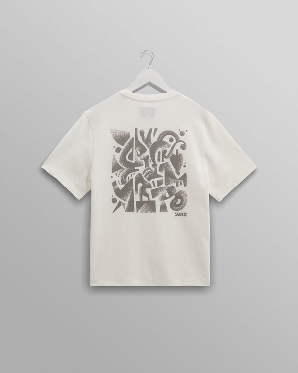 wax london men's Dean - Off-White And Charcoal 90s Doodle Graphic Cotton T-Shirt