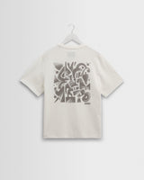 wax london men's Dean - Off-White And Charcoal 90s Doodle Graphic Cotton T-Shirt
