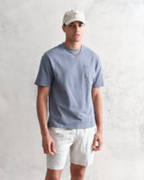 wax london Dean T-Shirt Textured Blue With Pocket