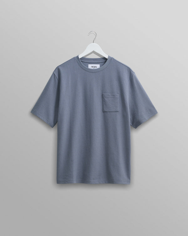 wax london Dean T-Shirt Textured Blue With Pocket