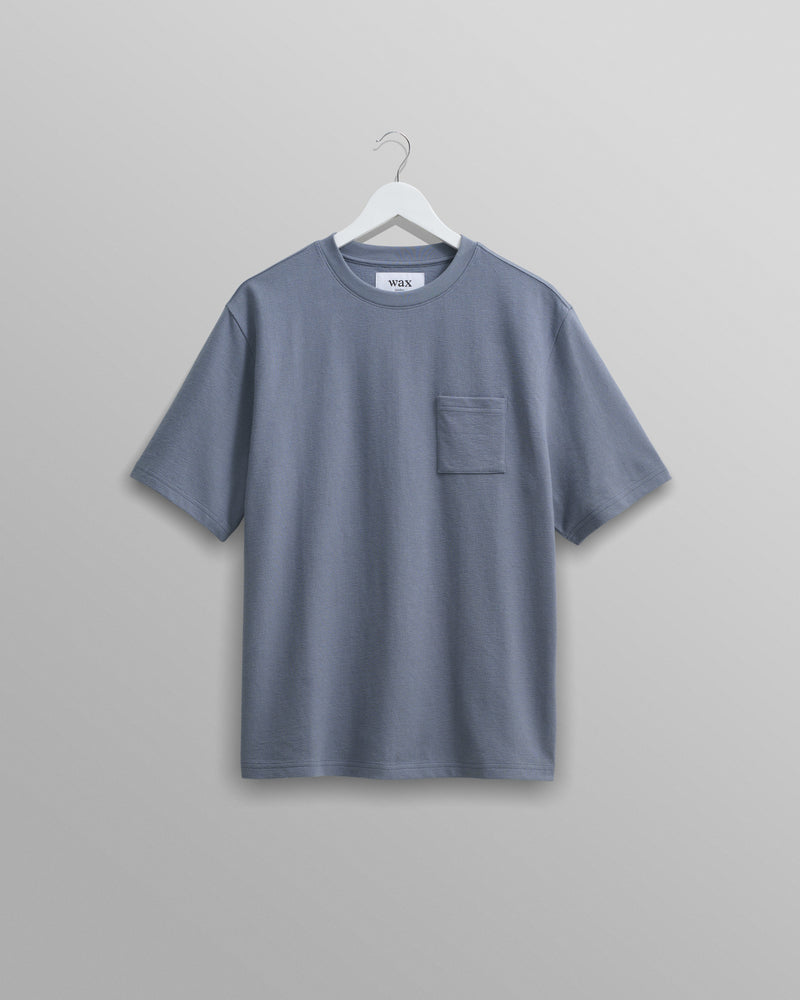 wax london Dean T-Shirt Textured Blue With Pocket