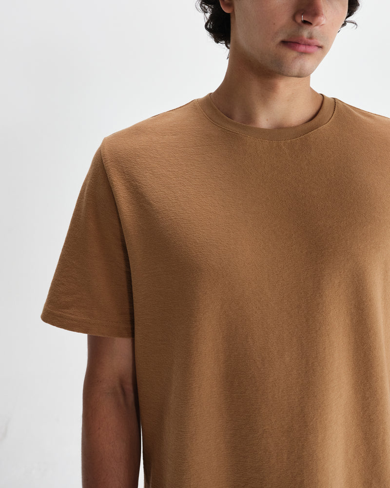 wax london men's Dean - Tan Textured Organic Cotton T-Shirt