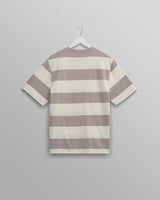 wax london Dean - Taupe Grey And Ecru Stripe Textured Organic Cotton T-Shirt