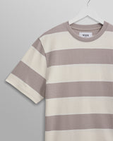 wax london Dean - Taupe Grey And Ecru Stripe Textured Organic Cotton T-Shirt