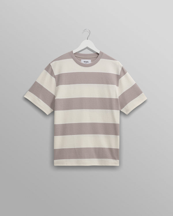 wax london men's Dean - Taupe Grey And Ecru Stripe Textured Organic Cotton T-Shirt