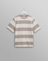 wax london Dean - Taupe Grey And Ecru Stripe Textured Organic Cotton T-Shirt