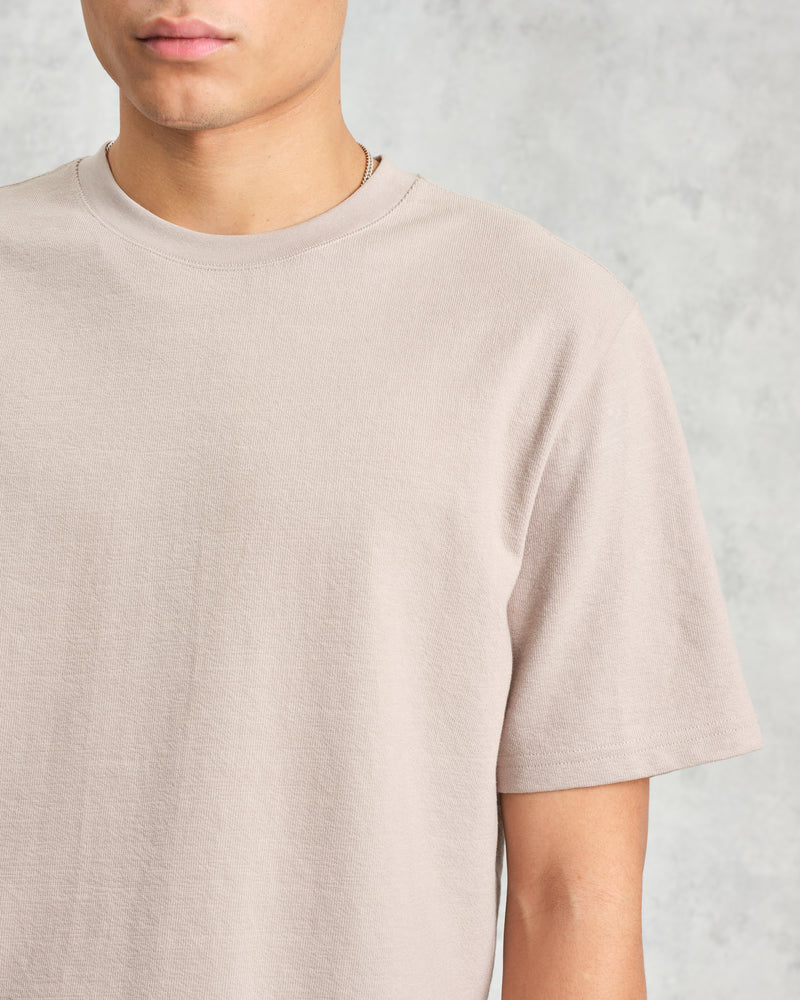 wax london Dean - Taupe Grey Textured Organic Cotton T-Shirt