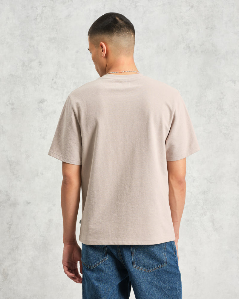 wax london Dean - Taupe Grey Textured Organic Cotton T-Shirt