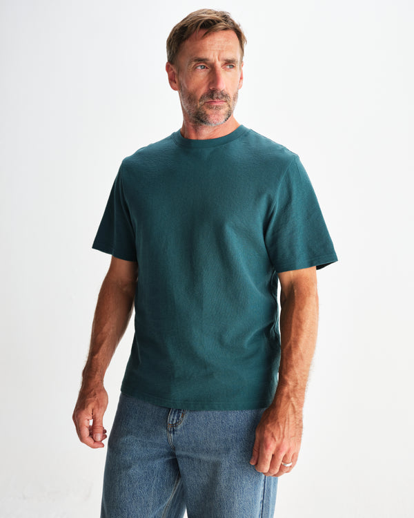 wax london men's Dean - Teal Textured Organic Cotton T-Shirt