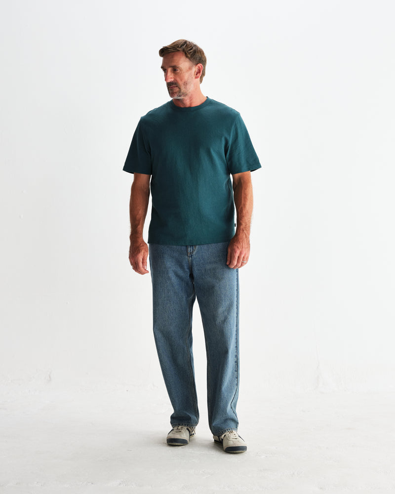 wax london men's Dean - Teal Textured Organic Cotton T-Shirt