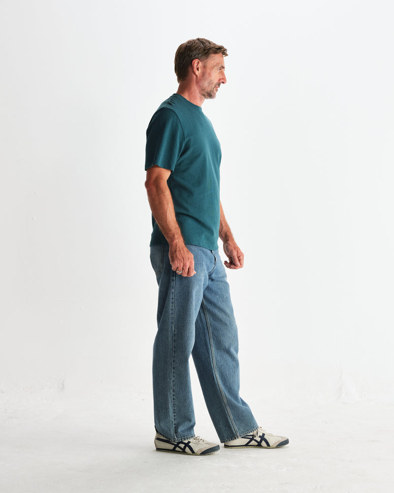 wax london men's Dean - Teal Textured Organic Cotton T-Shirt