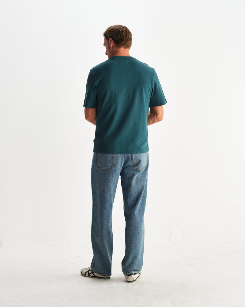 wax london men's Dean - Teal Textured Organic Cotton T-Shirt