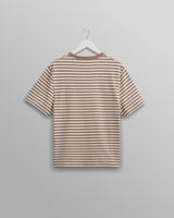 wax london men's Dean - Walnut/Ecru Striped Textured Organic Cotton T-Shirt
