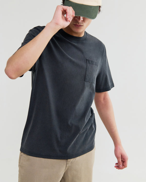wax london men's Dean - Washed Black Compact Cotton Pocket T-Shirt