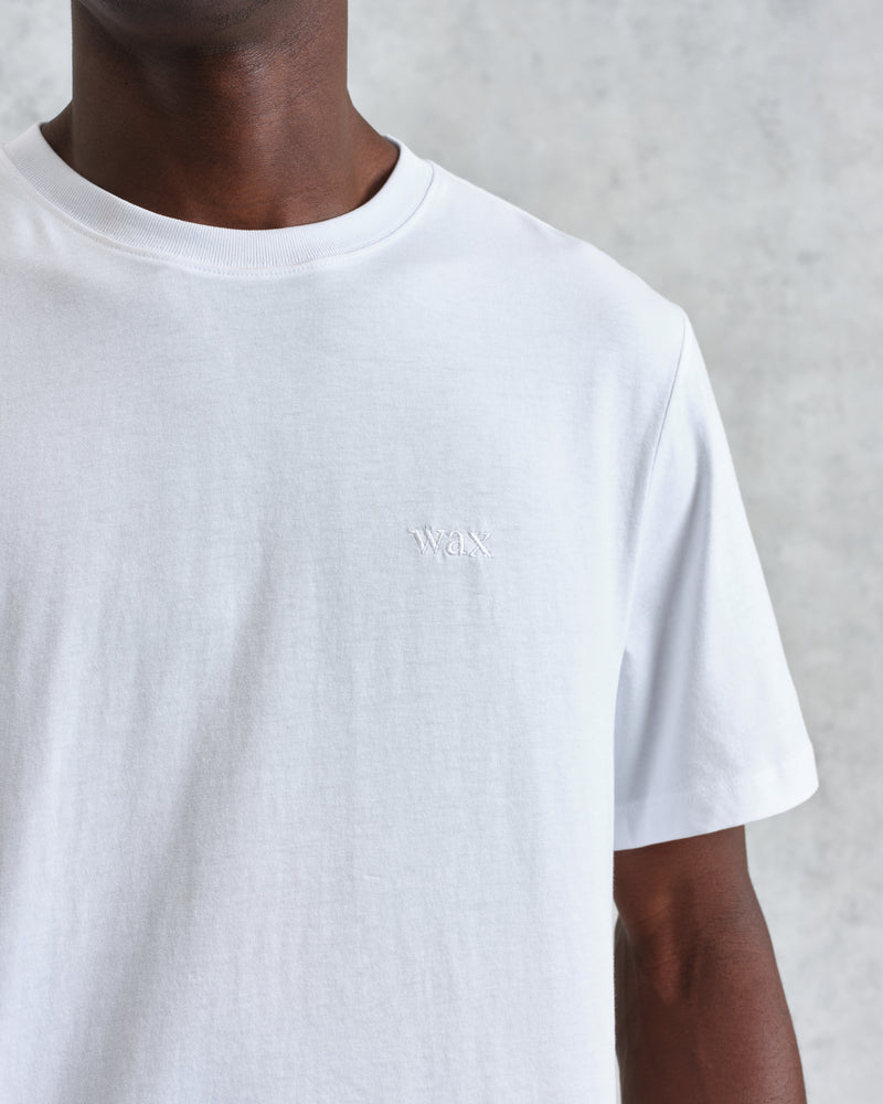 wax london men's Dean - White Embroidered Logo Organic Cotton T-Shirt
