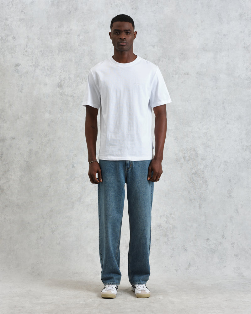 wax london men's Dean - White Embroidered Logo Organic Cotton T-Shirt