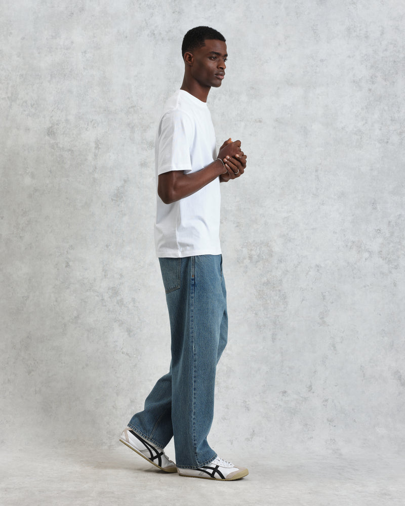 wax london men's Dean - White Embroidered Logo Organic Cotton T-Shirt