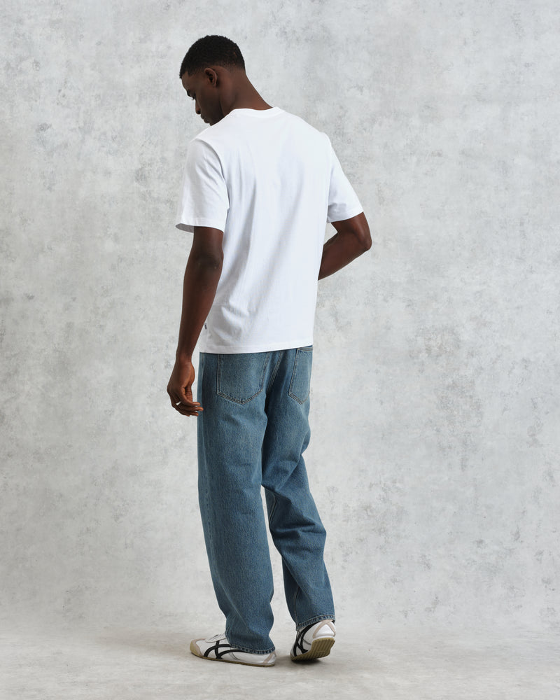 wax london men's Dean - White Embroidered Logo Organic Cotton T-Shirt