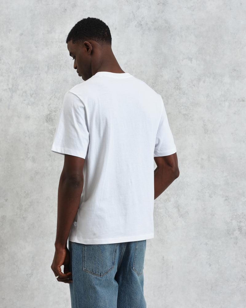 wax london men's Dean - White Embroidered Logo Organic Cotton T-Shirt