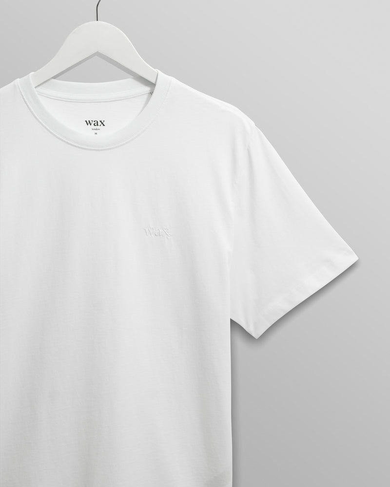 wax london men's Dean - White Embroidered Logo Organic Cotton T-Shirt