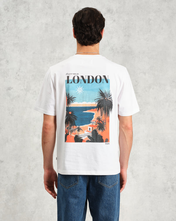 wax london men's Dean - White London Postcard Graphic Organic Cotton T-Shirt